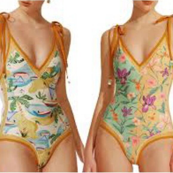 New KRISTINA REVERSIBLE TIE-SHOULDER ONE PIECE SWIMSUIT Sz M - Picture 1 of 7